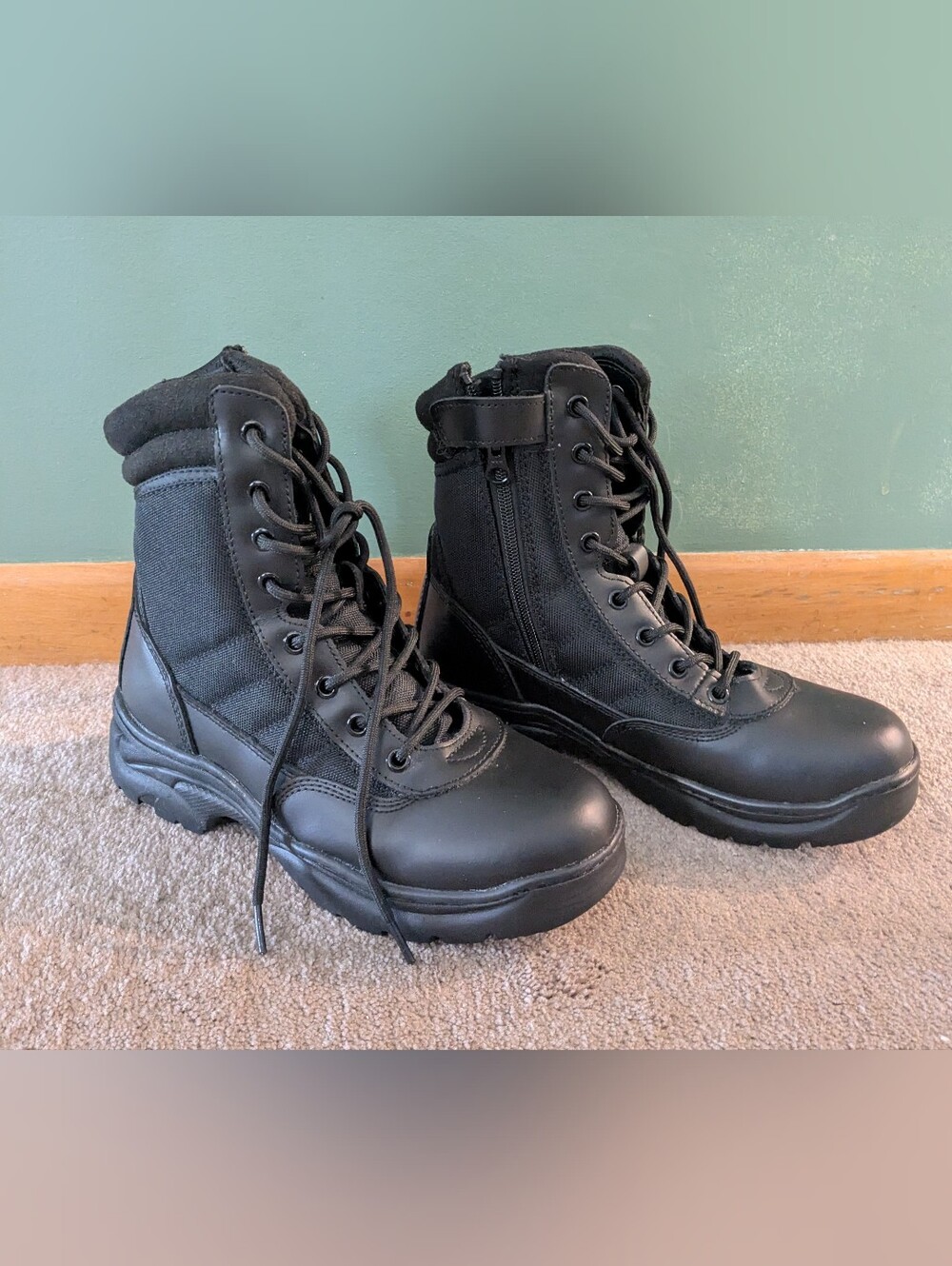 Nortiv 8 Men’s Trooper Side Zip Tactical Boots Solid Black US 7
